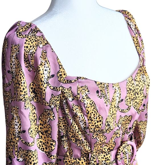 Lavender Brown Mauve Pink Belted On or Off Shoulder Cheetah Print Dress Size S - Picture 7 of 13